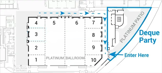 image (10)Go past the Platinum Ballroom and around the corner. Near the end of the hall will be a registration desk and entrance to the Platinum patio outside of the hotel.
